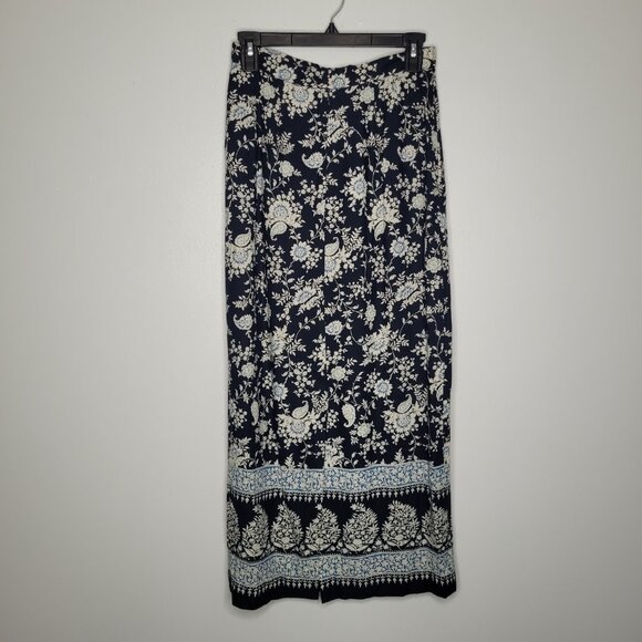 Vintage y2k blue white dark boho wrap style midi maxi cottage modest skirt 6 - Picture 5 of 6